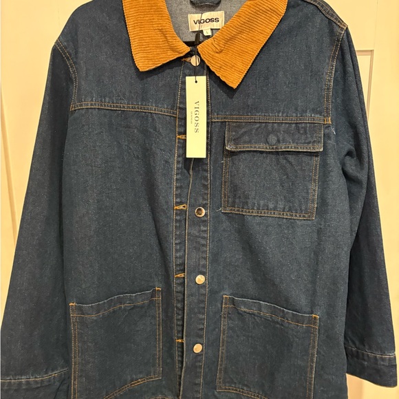 Vigoss Jackets & Blazers - NWT Vigoss Dark Blue Denim Jacket with Mustard Corduroy Collar